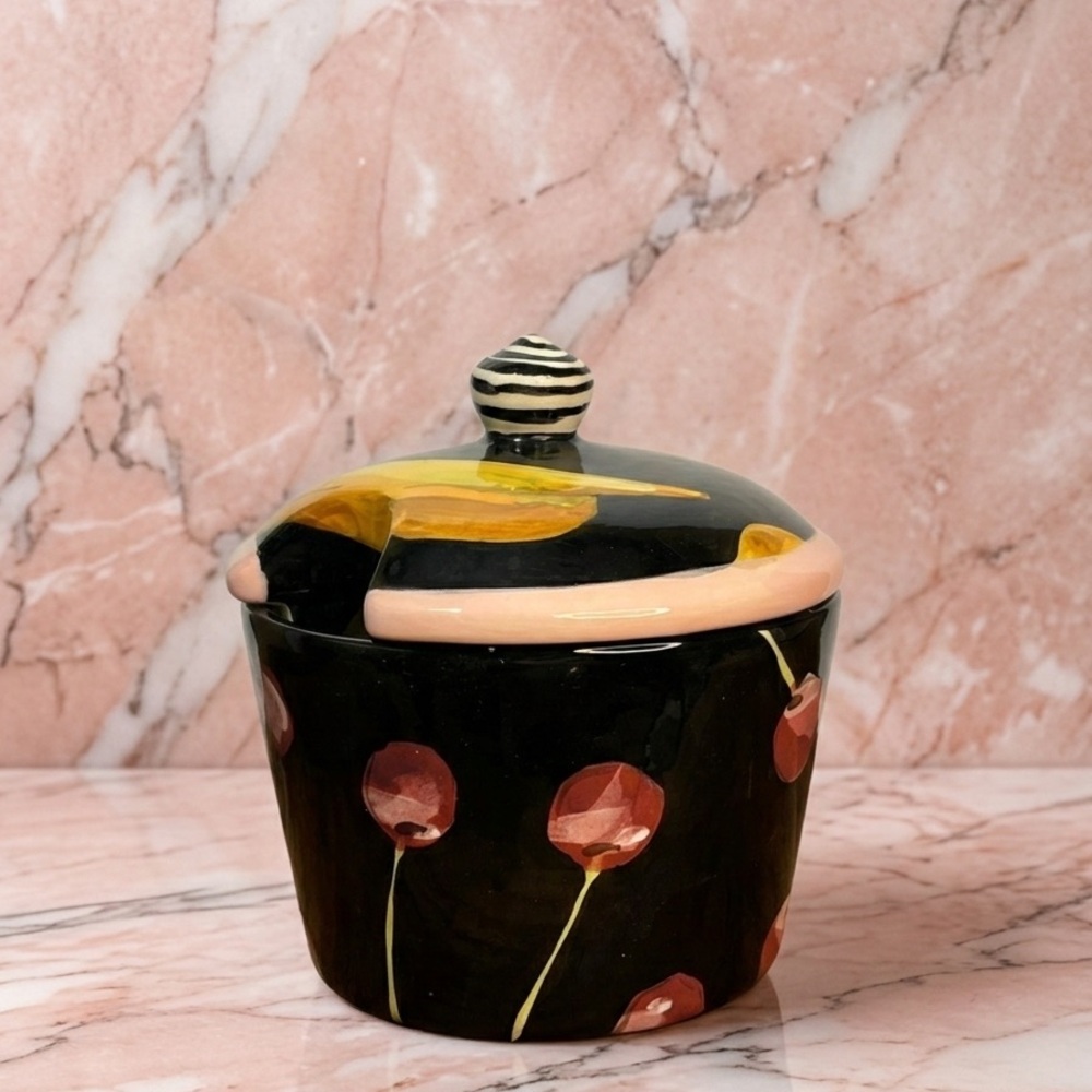 Droll Designs Canister Large Lidded Sugar Dip Bowl with Slot